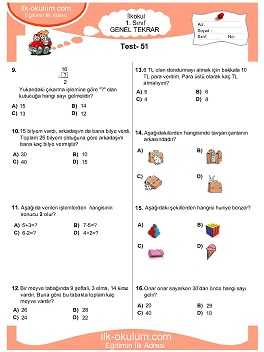 ilkokul 1. Sınıf Genel Tekrar Testleri 